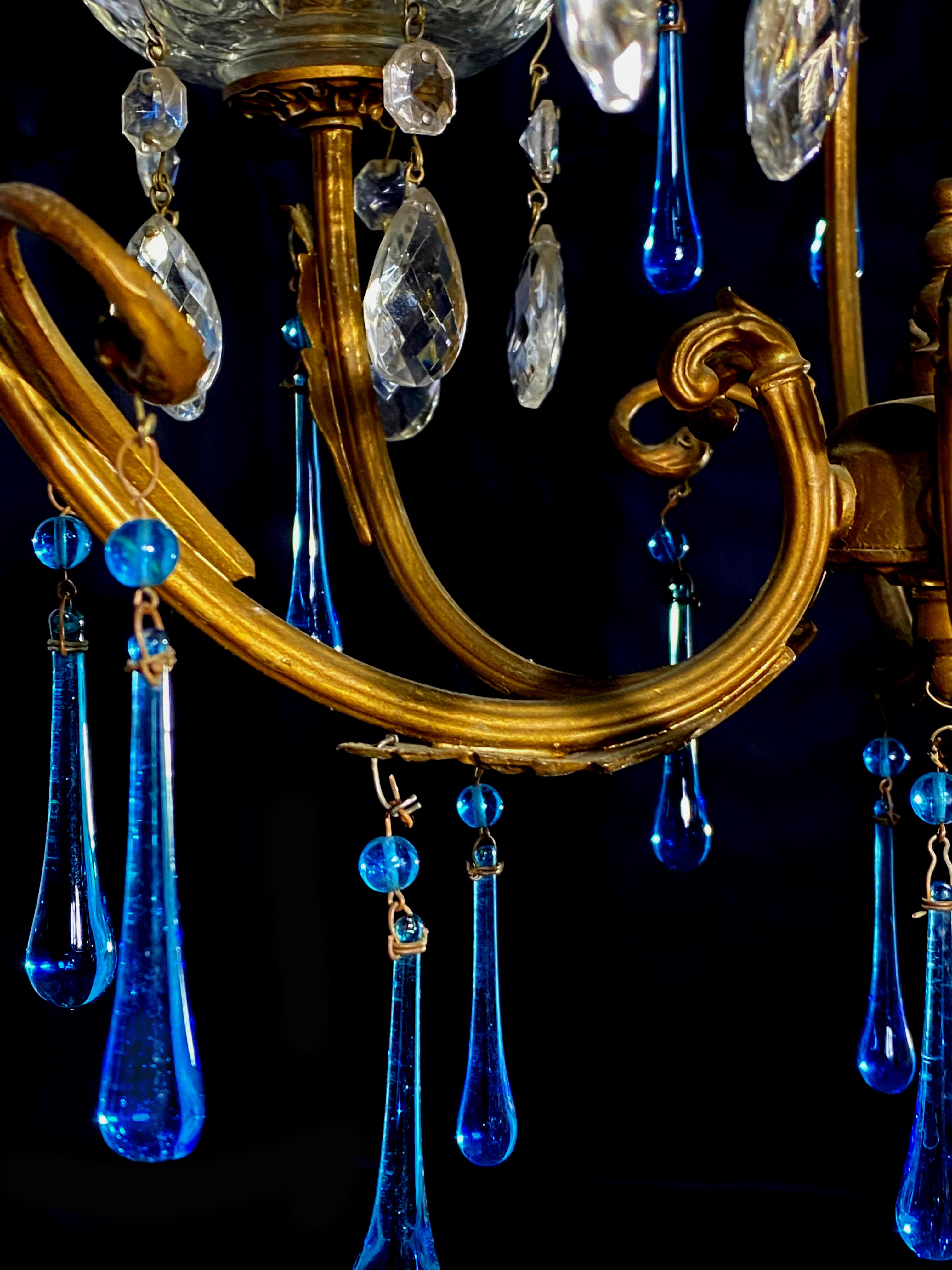 Venetian Chandelier Blue Drops, Murano, 1970s In Good Condition In Budapest, HU