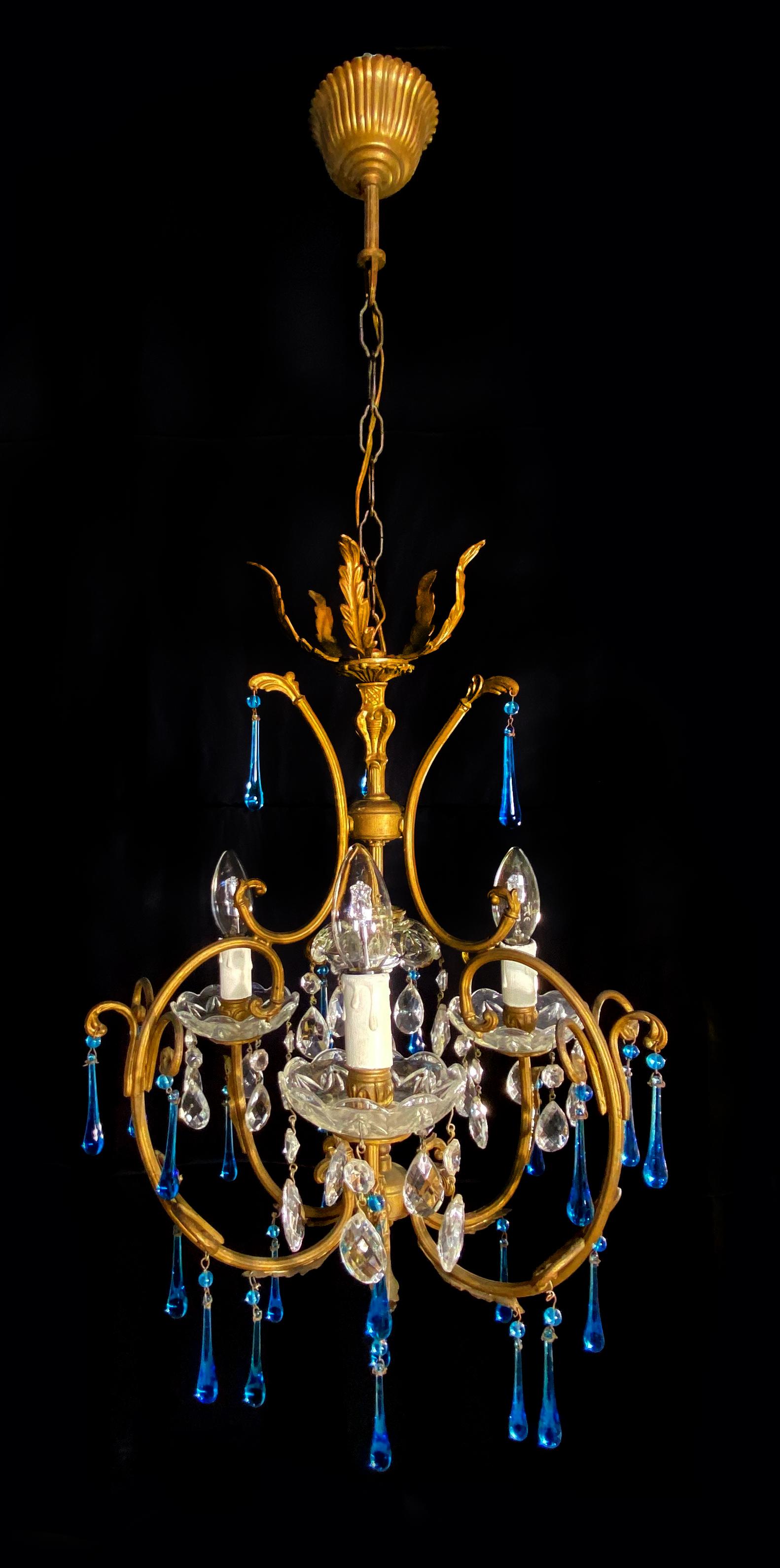 Venetian Chandelier Blue Drops, Murano, 1970s 1