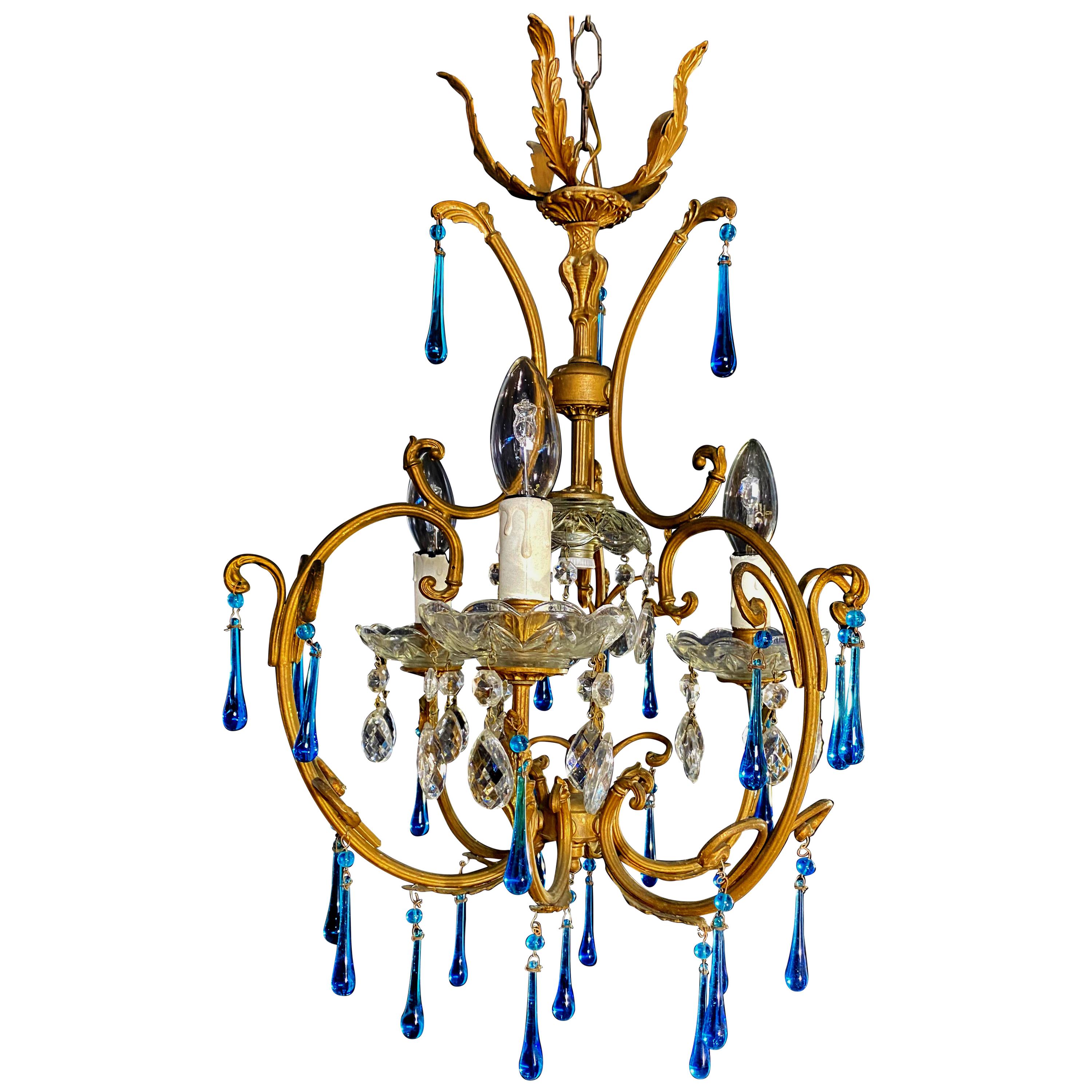 Venetian Chandelier Blue Drops, Murano, 1970s