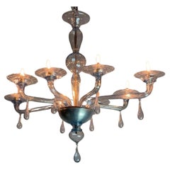 Lampadario veneziano, vetro di Murano blu, Venini, Circa 1940