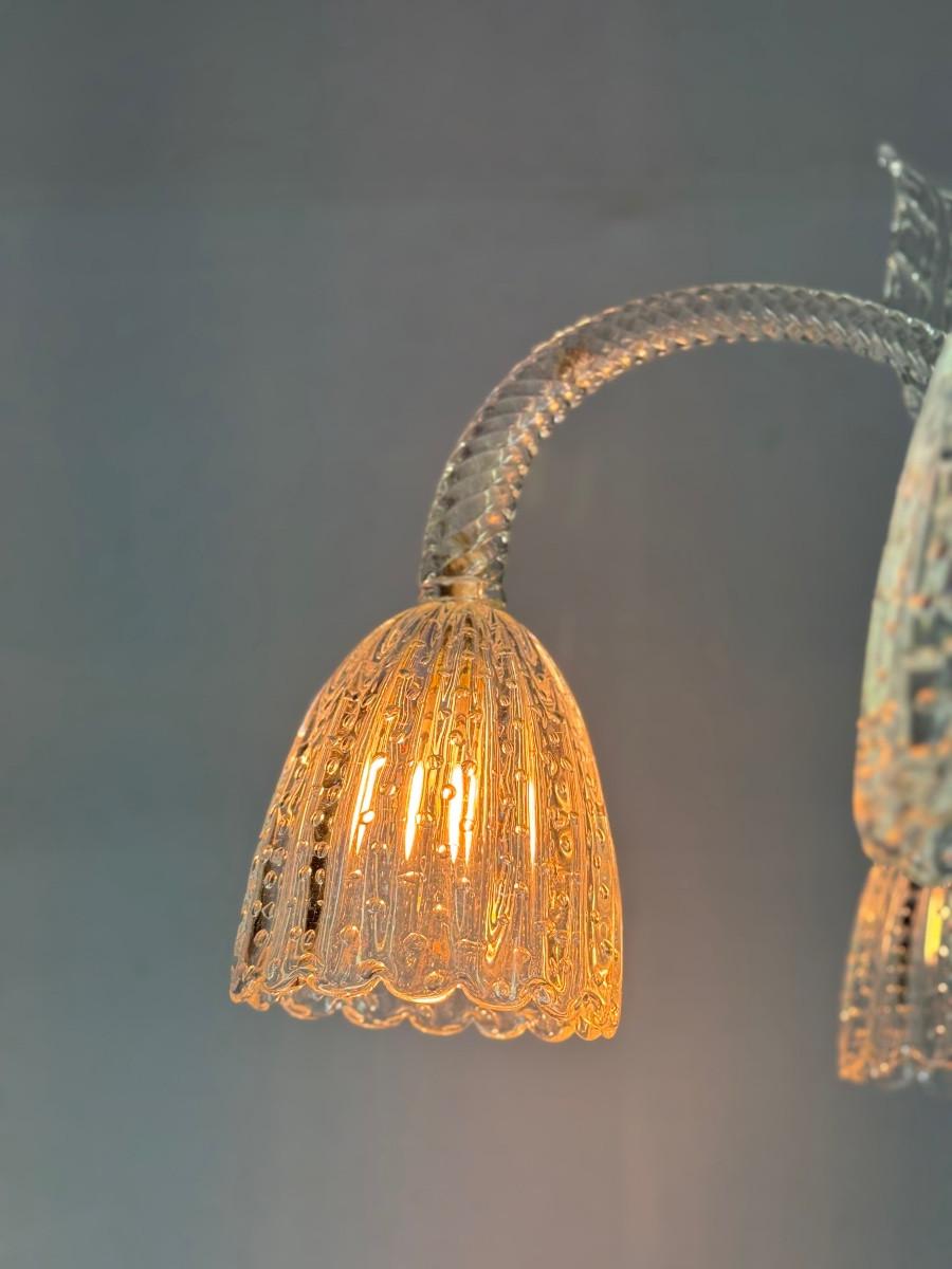 Italian Venetian Chandelier By Barovier In Colourless Murano Glass, Circa 1940 For Sale