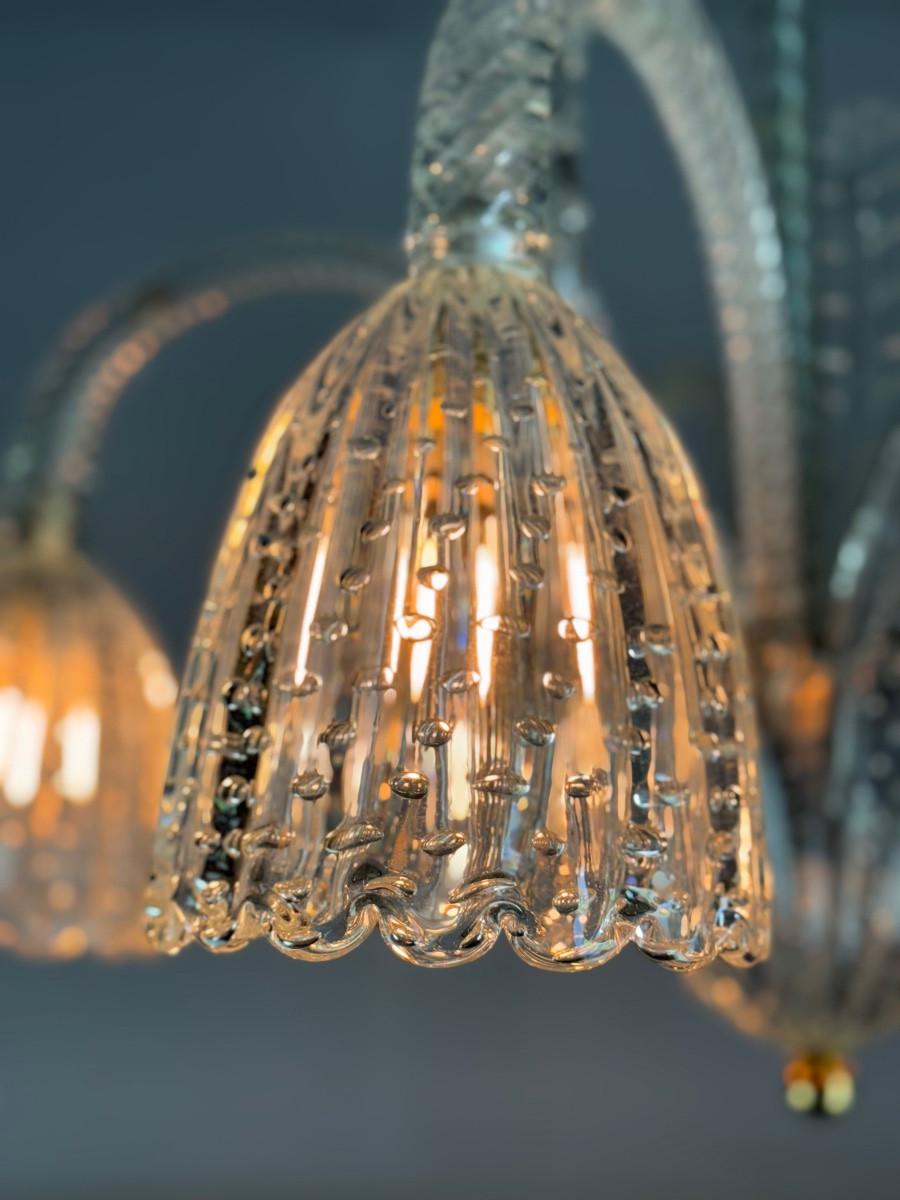 Crystal Venetian Chandelier By Barovier In Colourless Murano Glass, Circa 1940 For Sale