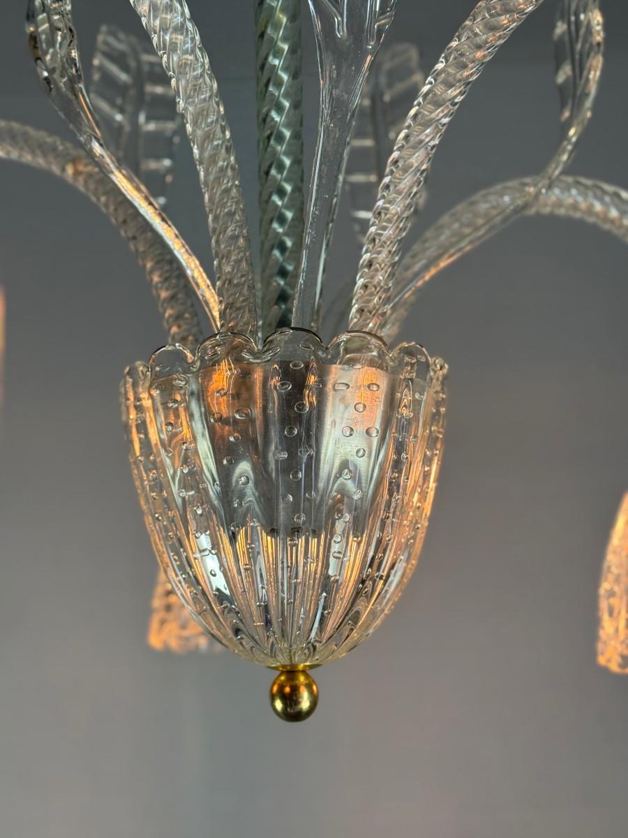 Venetian Chandelier By Barovier In Colourless Murano Glass, Circa 1940 For Sale 1