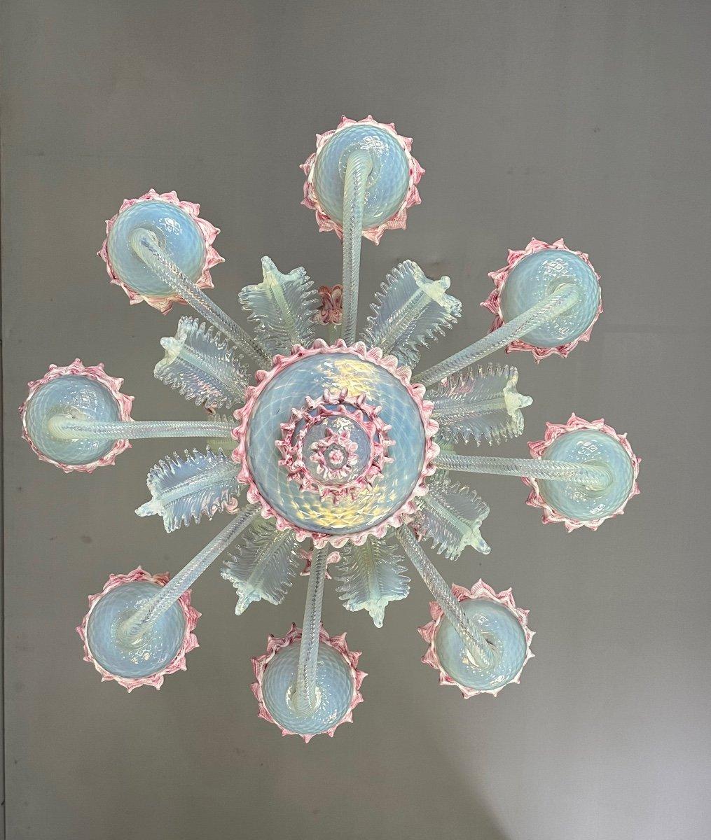 Venetian Chandelier In Blue And Pink Murano Glass, 8 Arms Of Light Circa 1940 For Sale 4