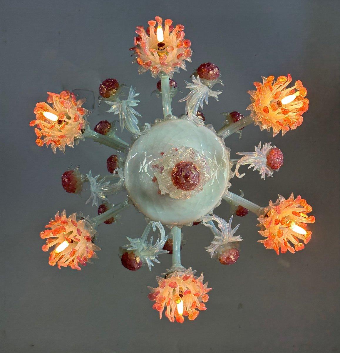 Venetian Chandelier In Blue And Red Murano Glass Circa 1930 For Sale 7