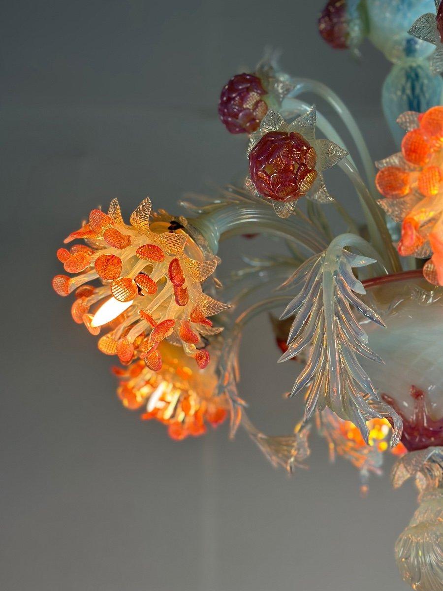Art Nouveau Venetian Chandelier In Blue And Red Murano Glass Circa 1930 For Sale