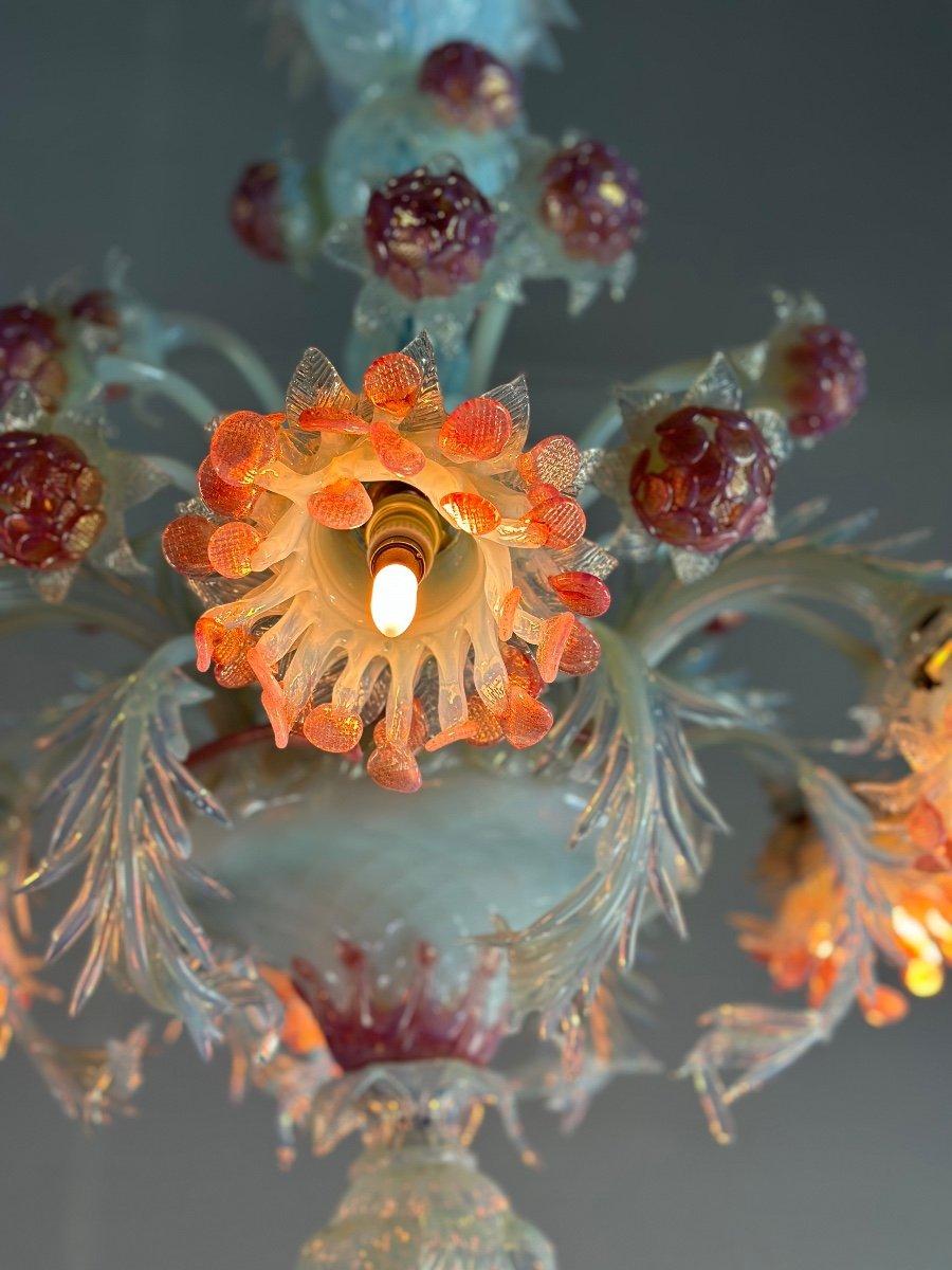 Venetian Chandelier In Blue And Red Murano Glass Circa 1930 For Sale 1
