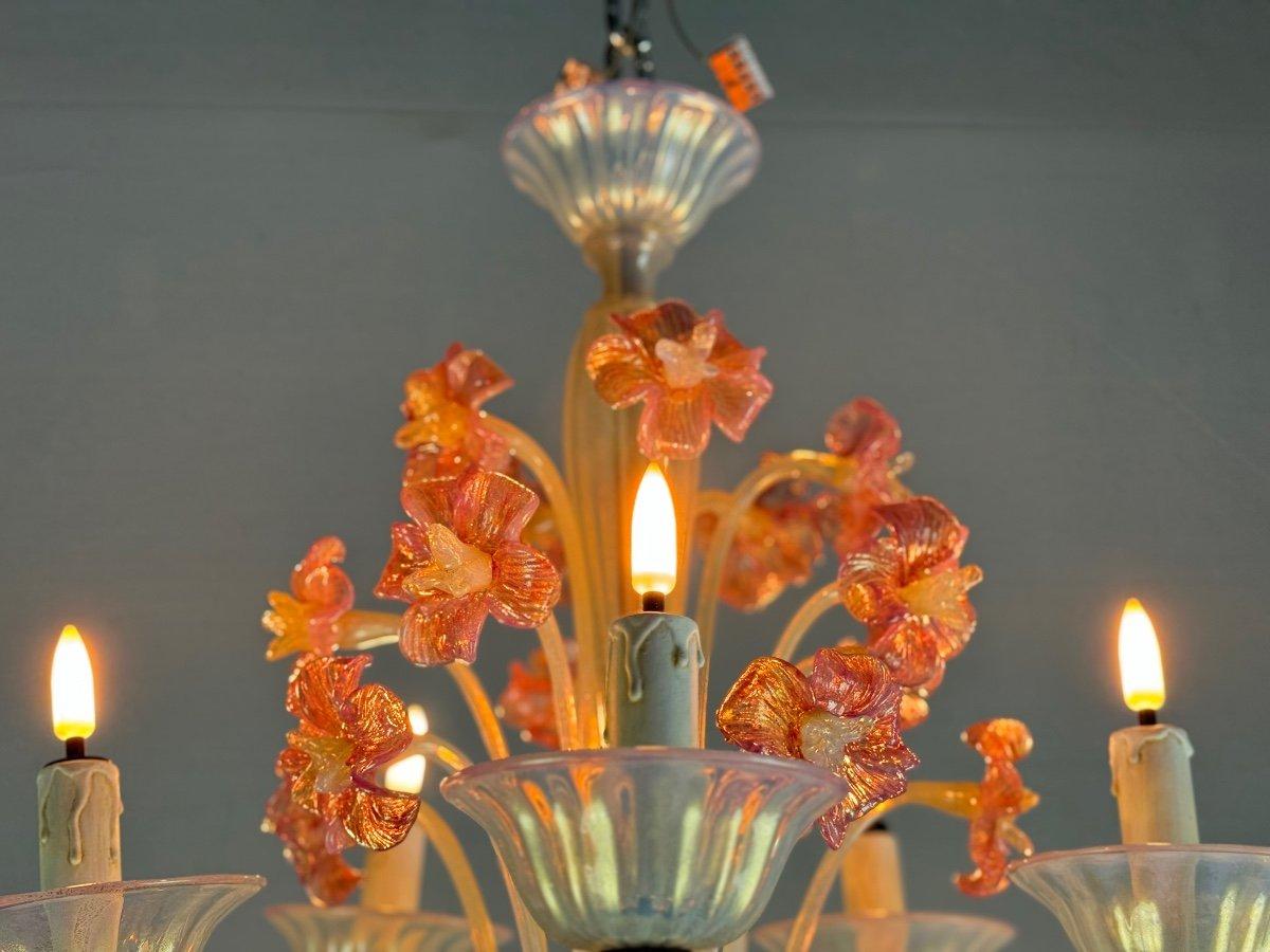 Lampadario veneziano in vetro di Murano blu e rosso, cinque bracci di luce In condizioni ottime in vendita a Honnelles, WHT