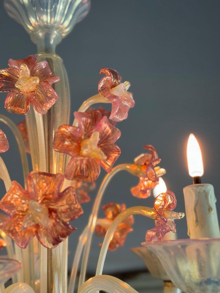 Metallo Lampadario veneziano in vetro di Murano blu e rosso, cinque bracci di luce in vendita