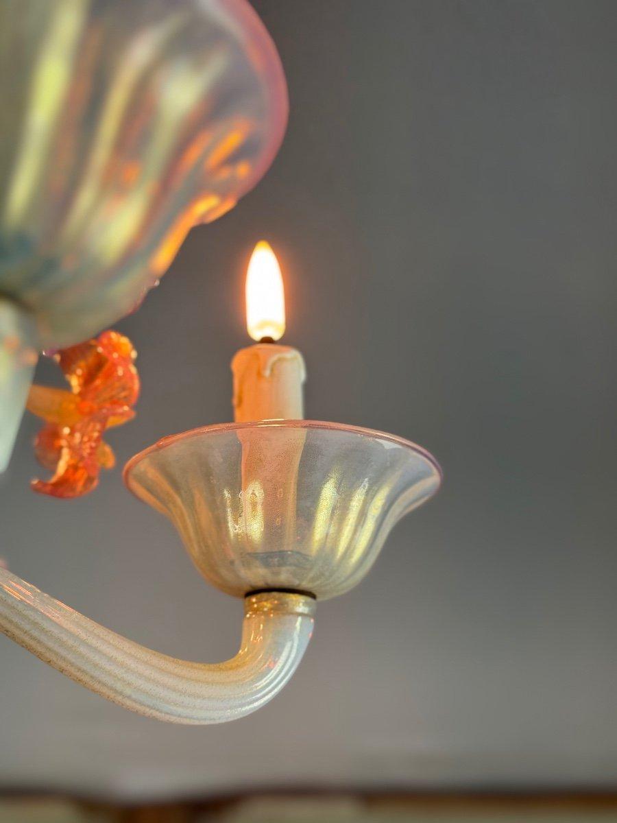 Lampadario veneziano in vetro di Murano blu e rosso, cinque bracci di luce in vendita 1