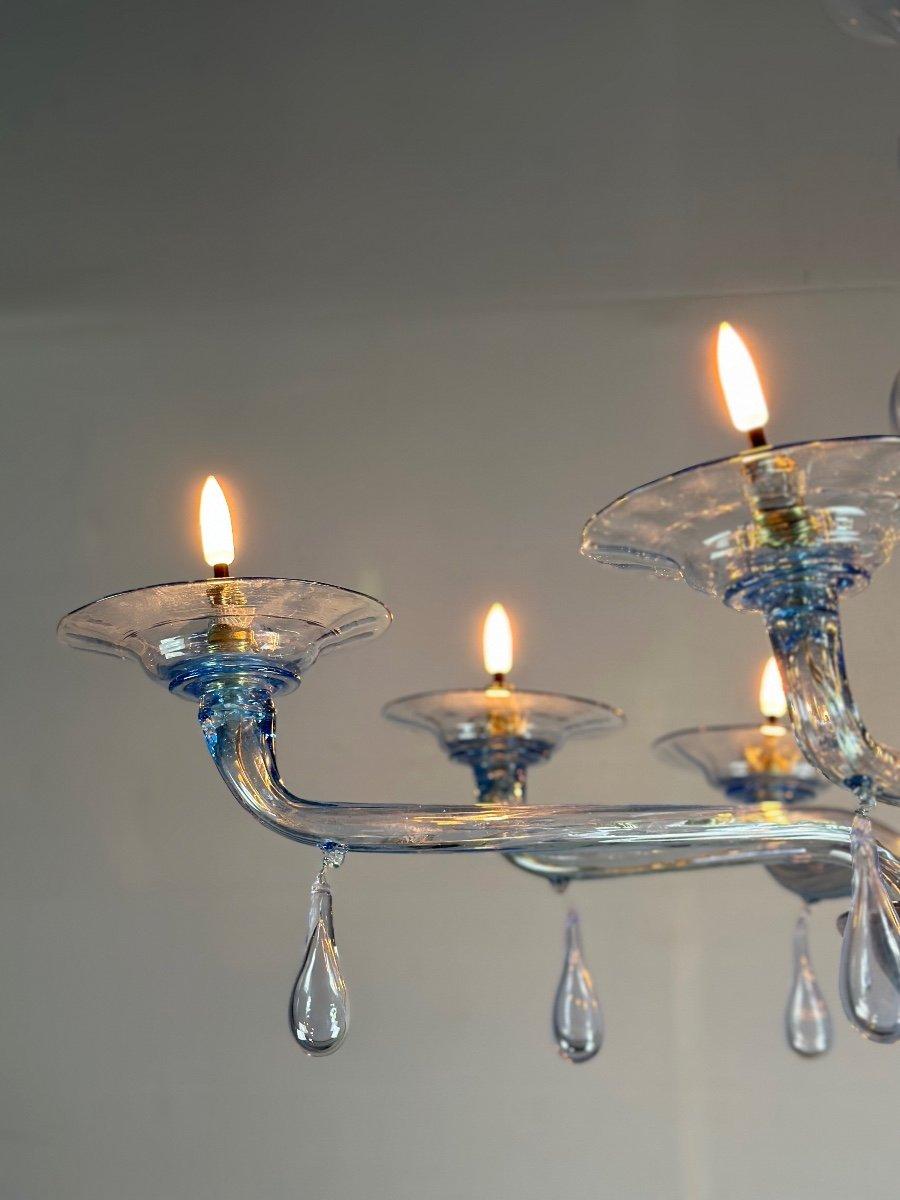 Venetian Chandelier in Blue Murano Glass 8 Arms of Light In Excellent Condition In Honnelles, WHT