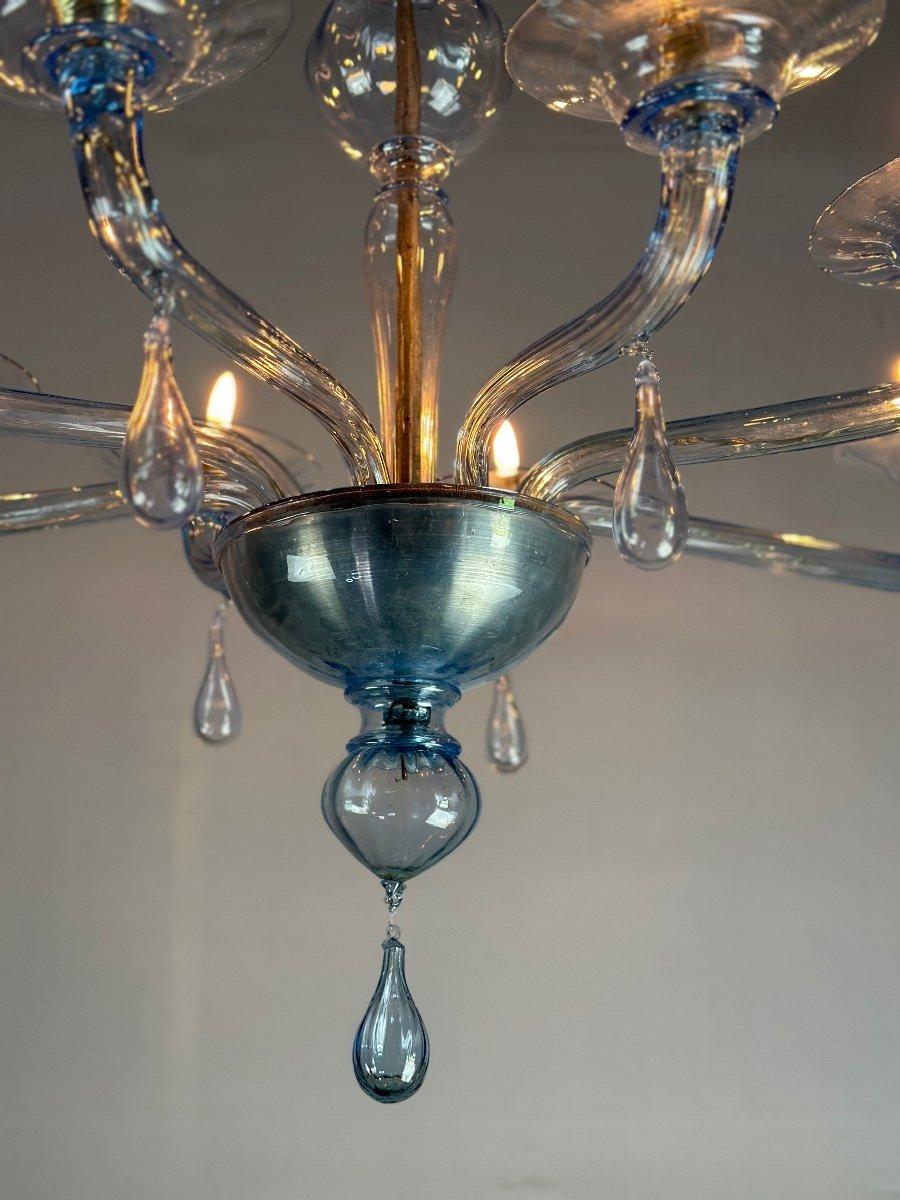 20th Century Venetian Chandelier in Blue Murano Glass 8 Arms of Light