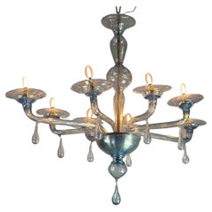 Venetian Chandelier in Blue Murano Glass 8 Arms of Light