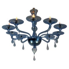 Venetian chandelier in blue Murano glass, around 1980