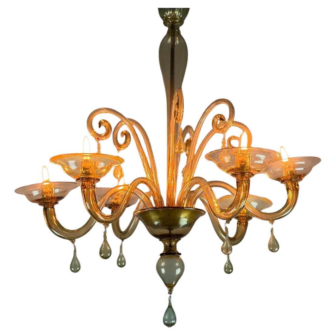 Venetian chandelier in bronze-coloured Murano glass, circa 1940 For Sale
