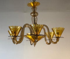 Venetian chandelier in brown and yellow Murano glass, around 1940