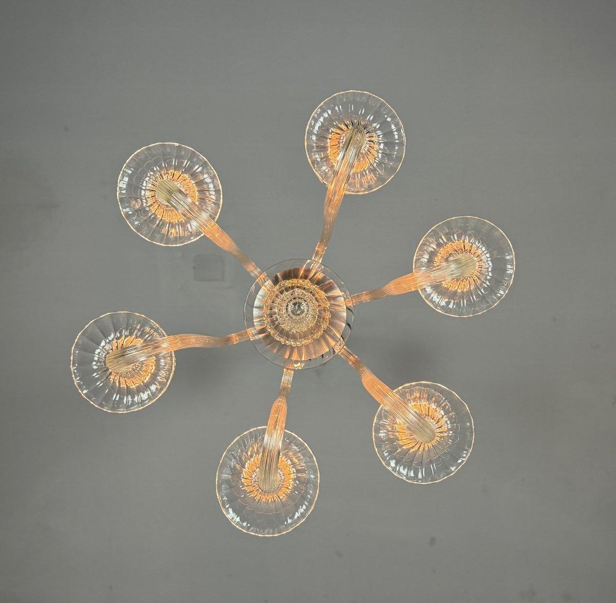 Venetian Chandelier In Colorless And Golden Murano Glass, Circa 1940 For Sale 3