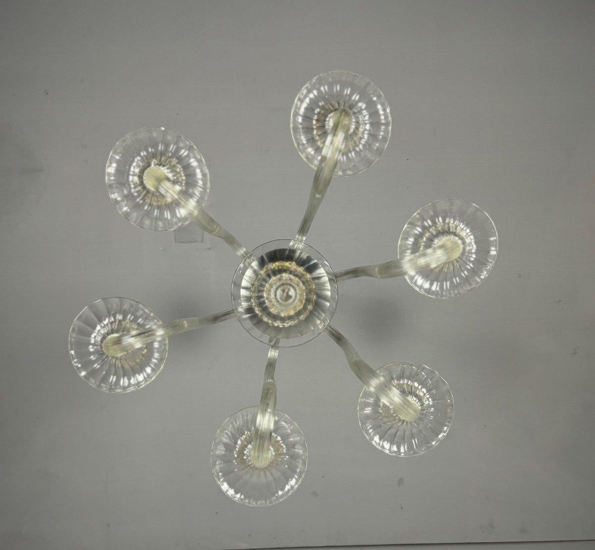 Venetian Chandelier In Colorless And Golden Murano Glass, Circa 1940 For Sale 4