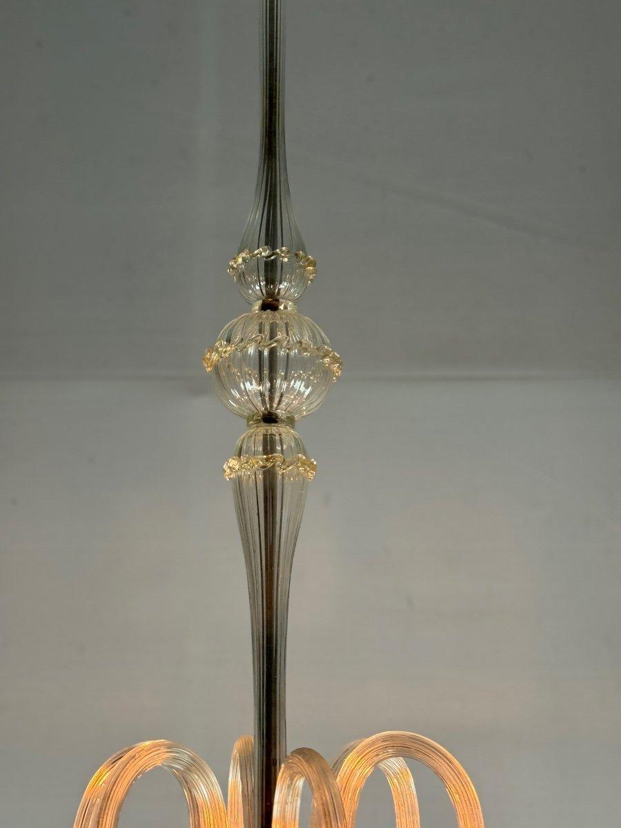 Venetian Chandelier In Colorless And Golden Murano Glass, Circa 1940 In Excellent Condition For Sale In Honnelles, WHT
