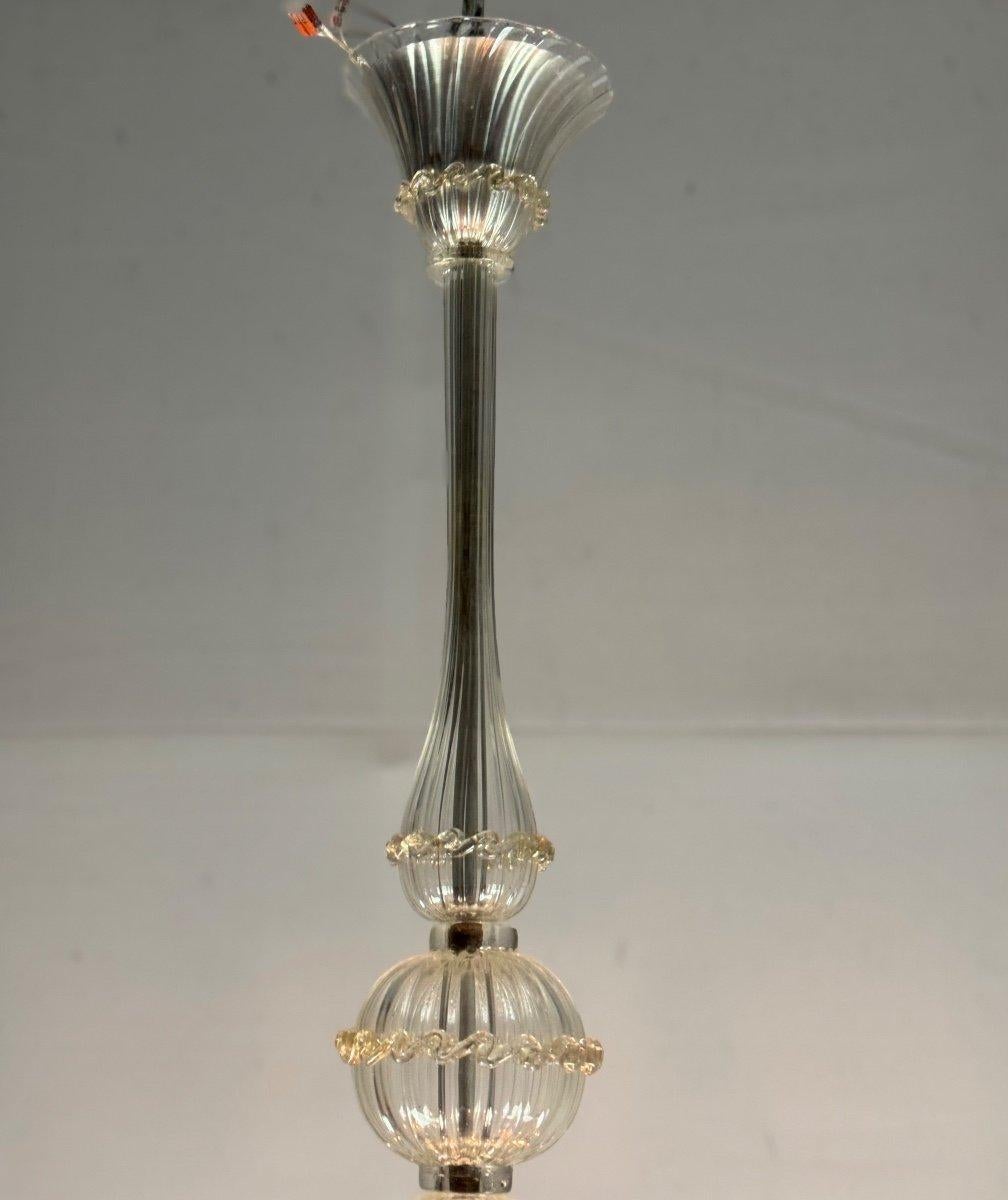 20th Century Venetian Chandelier In Colorless And Golden Murano Glass, Circa 1940 For Sale
