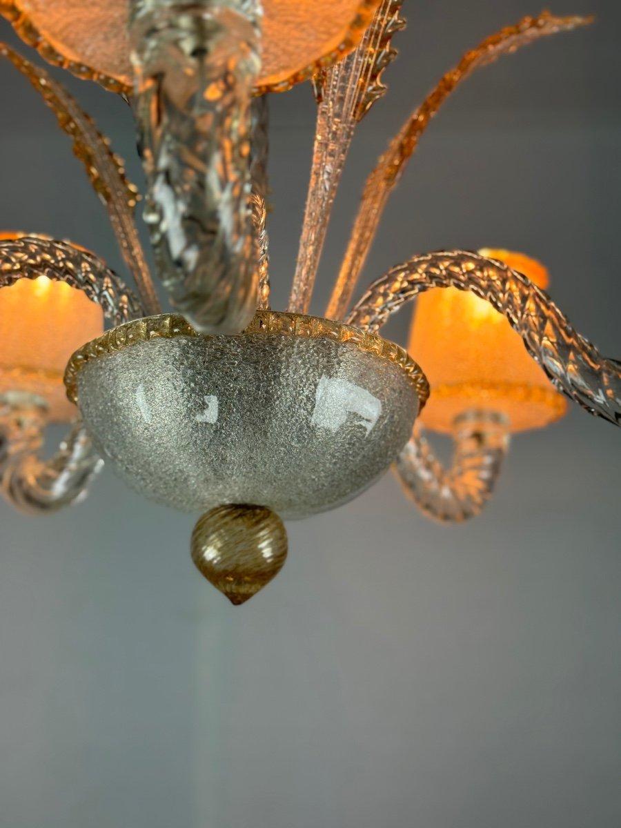 Venetian Chandelier In Colorless And Golden Murano Glass Circa 1950 For Sale 4