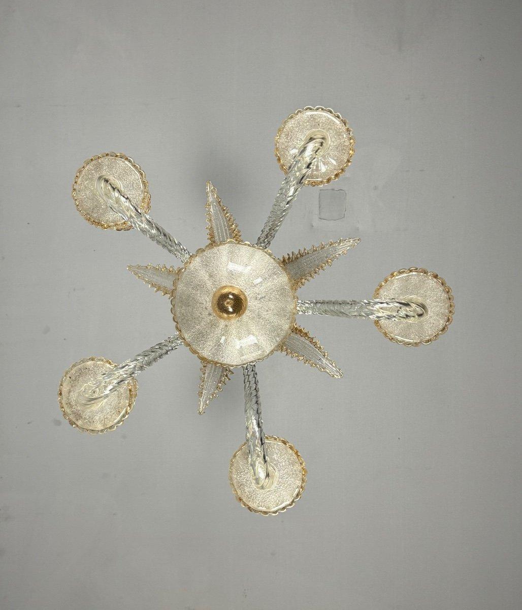 Venetian Chandelier In Colorless And Golden Murano Glass Circa 1950 For Sale 5