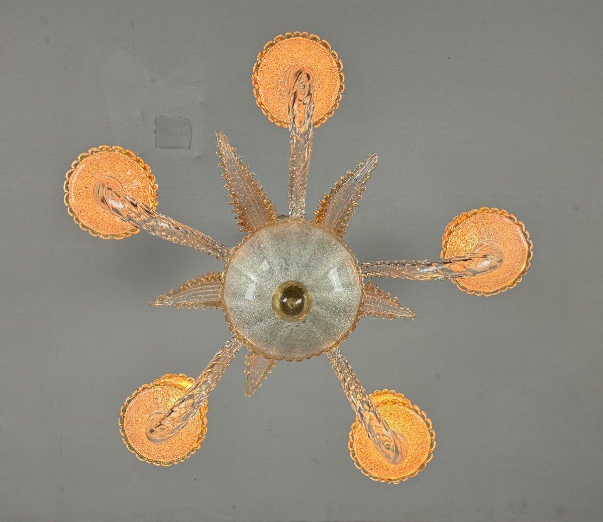 Venetian Chandelier In Colorless And Golden Murano Glass Circa 1950 For Sale 6