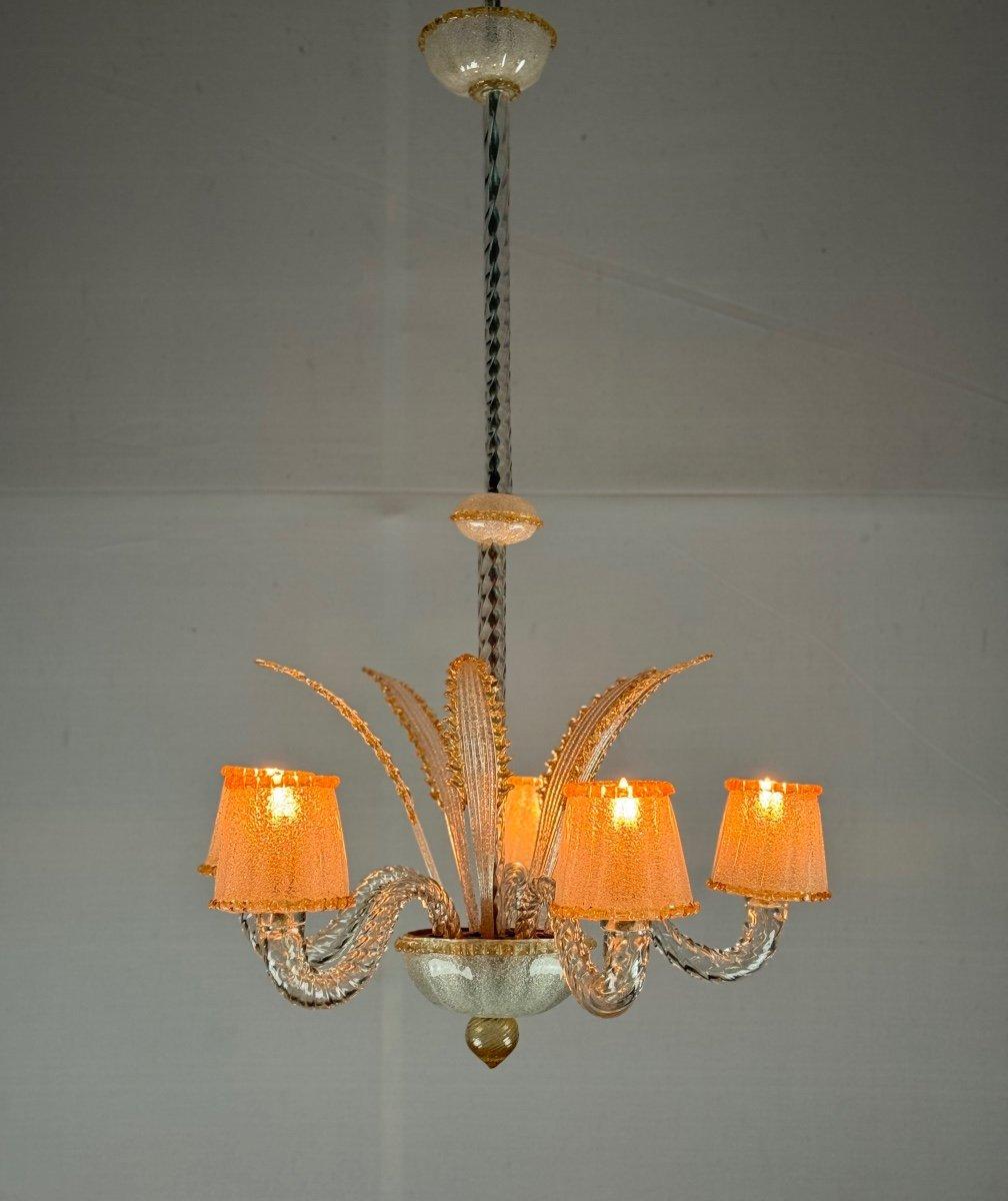 Italian Venetian Chandelier In Colorless And Golden Murano Glass Circa 1950 For Sale