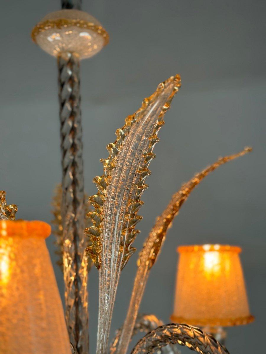 Metal Venetian Chandelier In Colorless And Golden Murano Glass Circa 1950 For Sale