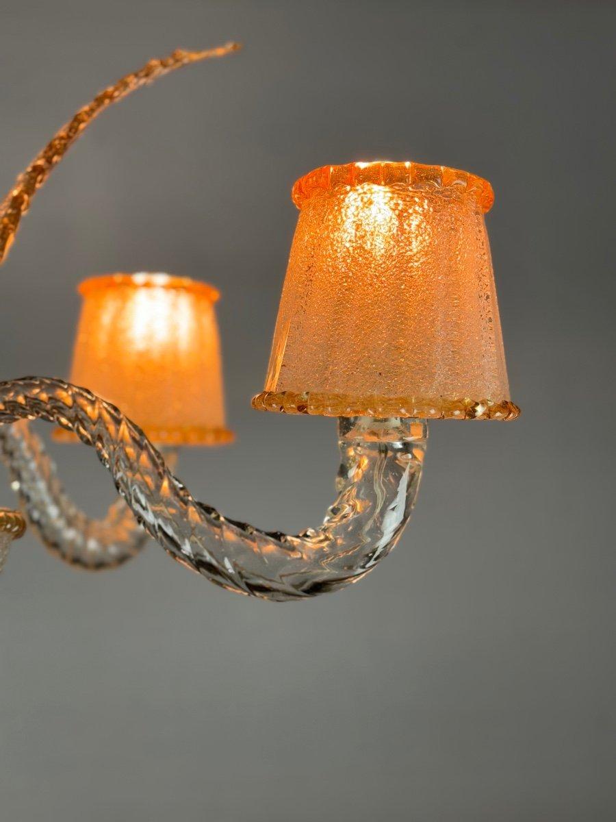 Venetian Chandelier In Colorless And Golden Murano Glass Circa 1950 For Sale 2