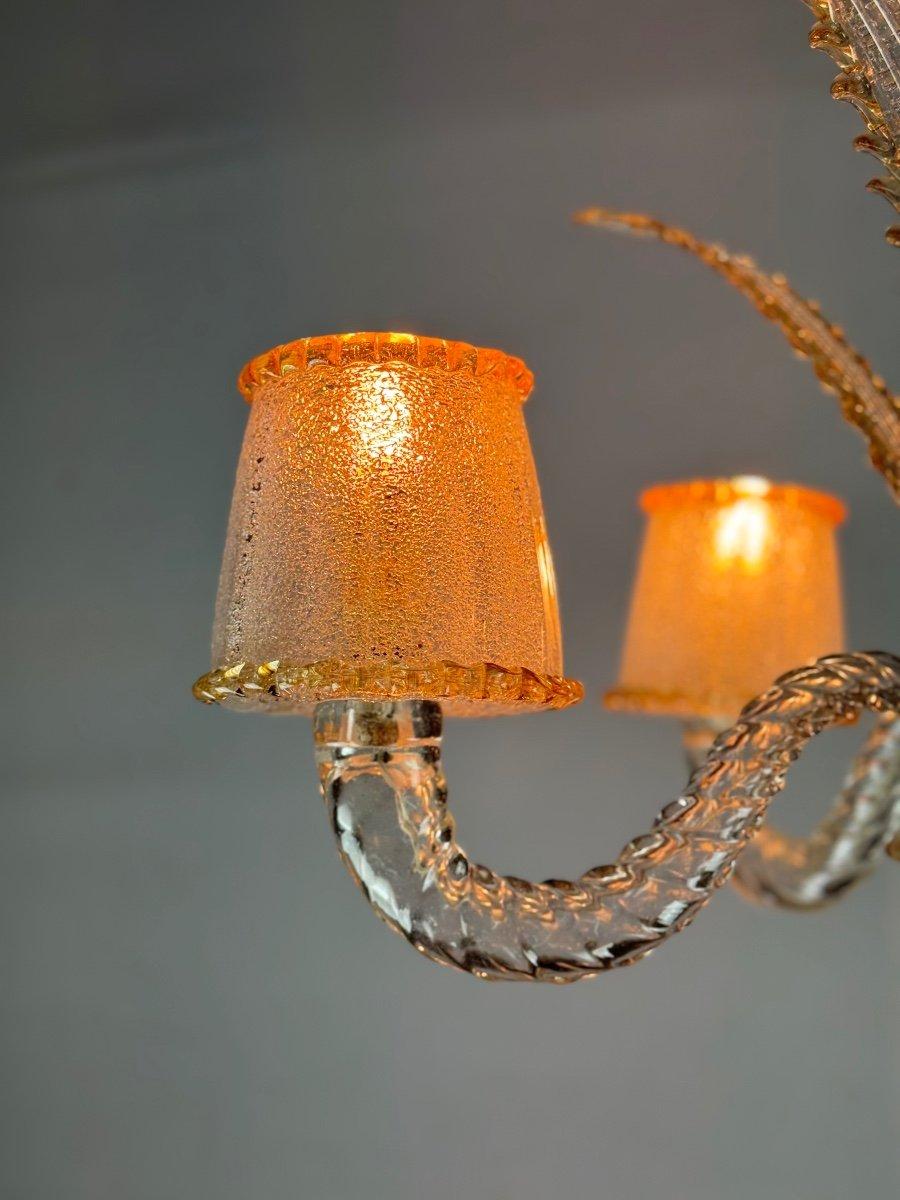Venetian Chandelier In Colorless And Golden Murano Glass Circa 1950 For Sale 3