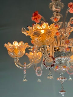 Lustre vénitien en verre de Murano incolore et rose, vers 1940
