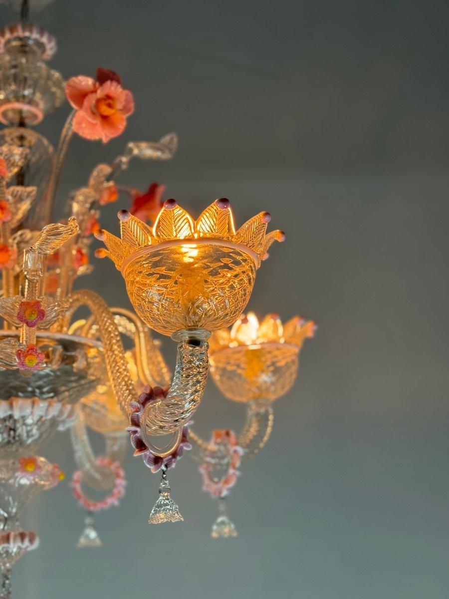 Louis XV Venetian Chandelier In Colorless And Pink Murano Glass, Circa 1940 For Sale