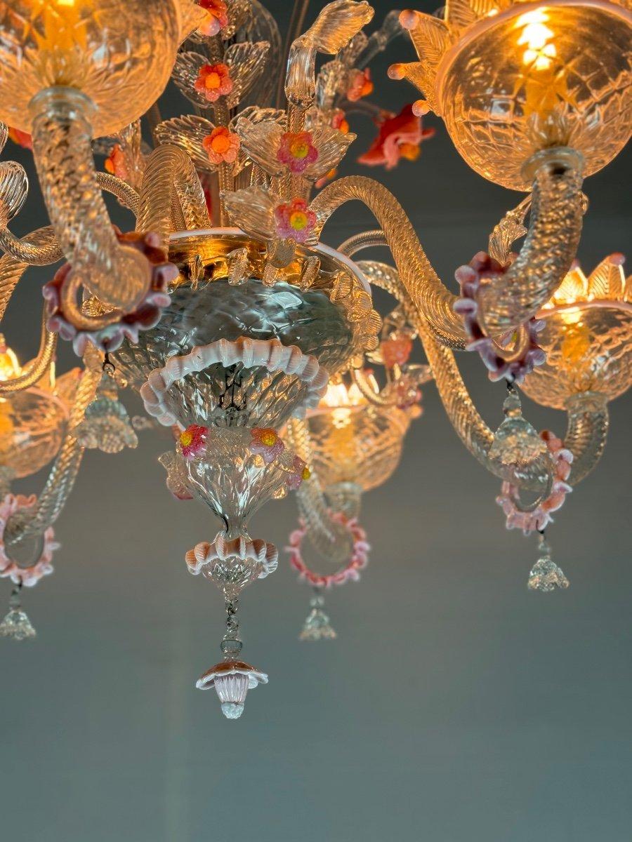 Italian Venetian Chandelier In Colorless And Pink Murano Glass, Circa 1940 For Sale