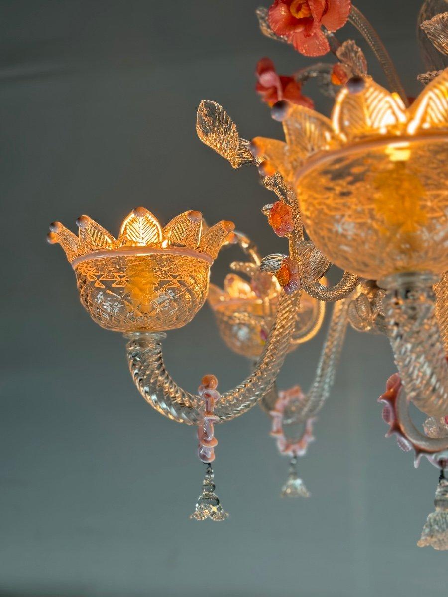 Venetian Chandelier In Colorless And Pink Murano Glass, Circa 1940 In Excellent Condition For Sale In Honnelles, WHT