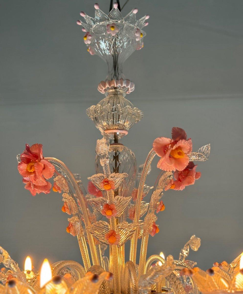 20ième siècle Lustre vénitien en verre de Murano incolore et rose, vers 1940 en vente