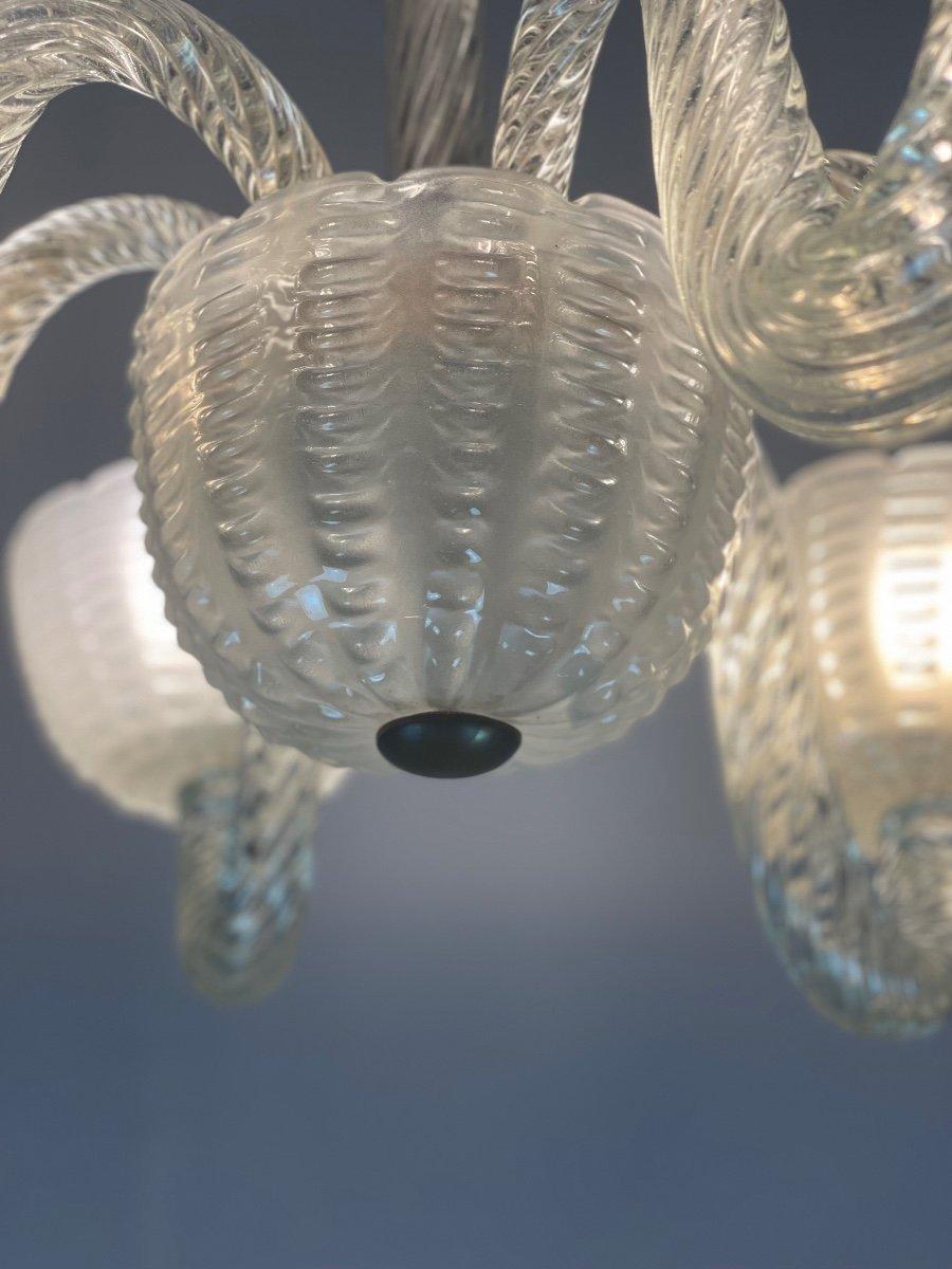 20th Century Venetian Chandelier in Colorless Blown Pressed and Molded Murano Glass, 1950 For Sale