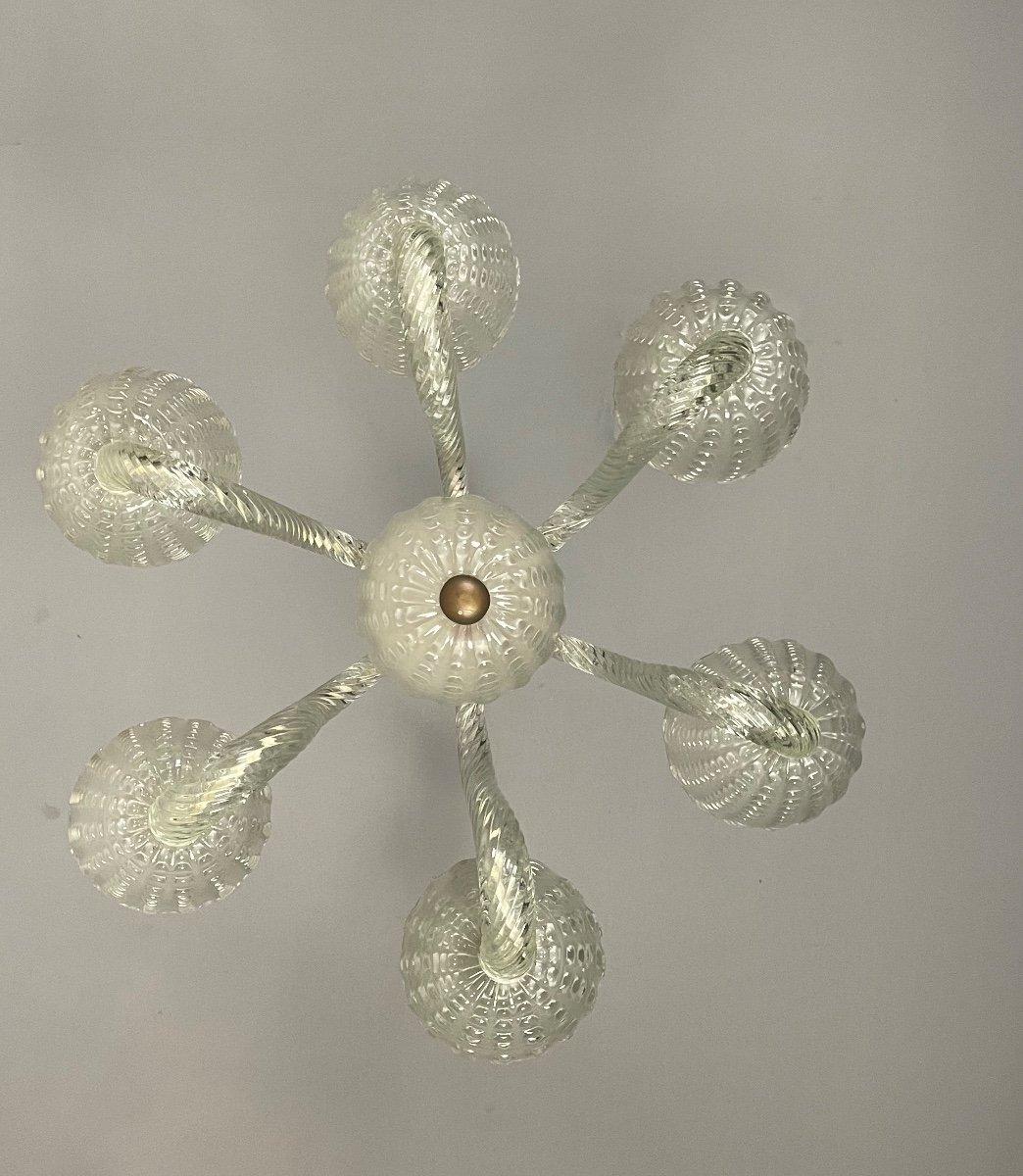 Metal Venetian Chandelier in Colorless Blown Pressed and Molded Murano Glass, 1950 For Sale