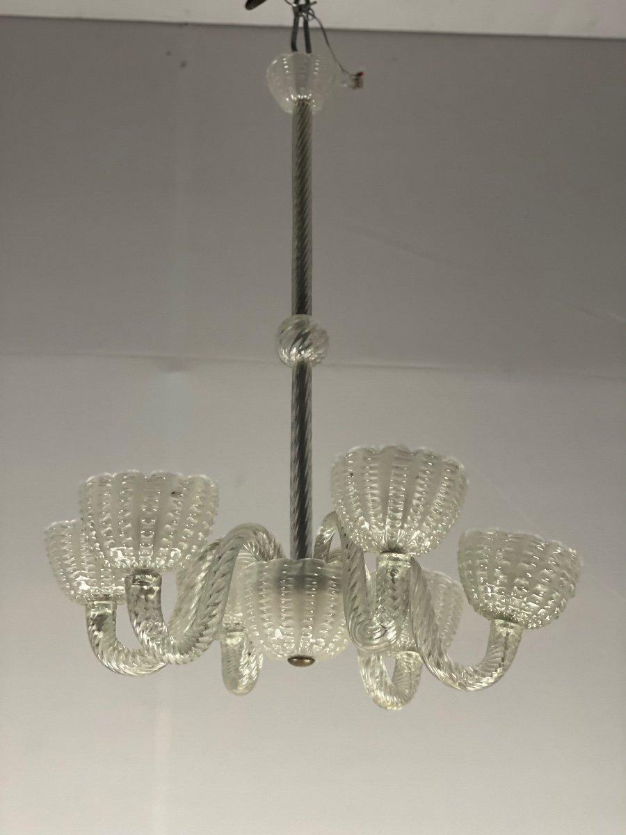 Venetian Chandelier in Colorless Blown Pressed and Molded Murano Glass, 1950 For Sale 1
