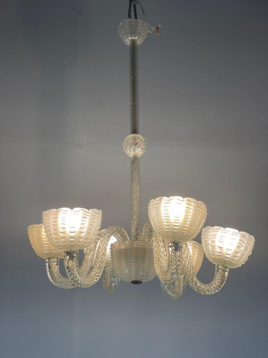 Venetian Chandelier in Colorless Blown Pressed and Molded Murano Glass, 1950 For Sale 2