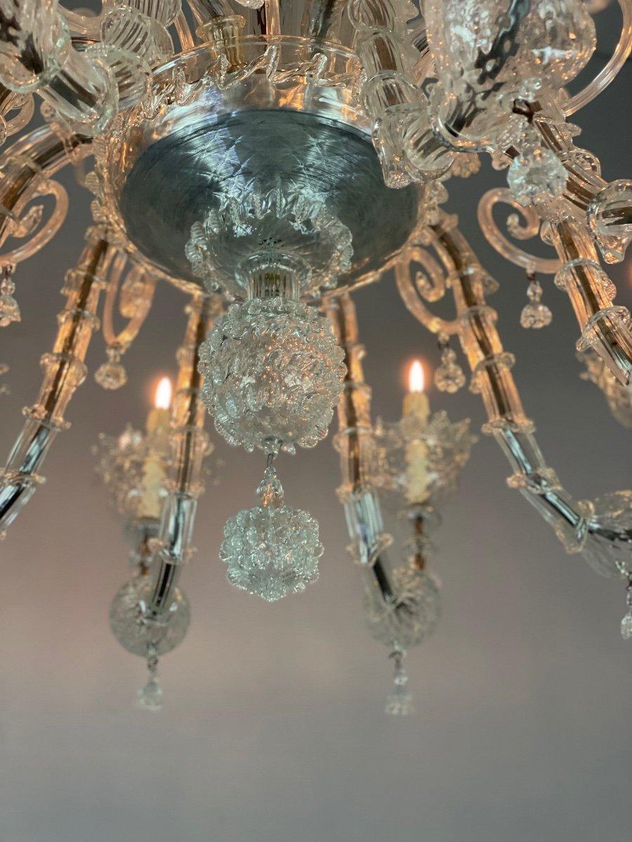 Louis XV Venetian Chandelier In Colorless Murano Glass, 10 Arms Of Light