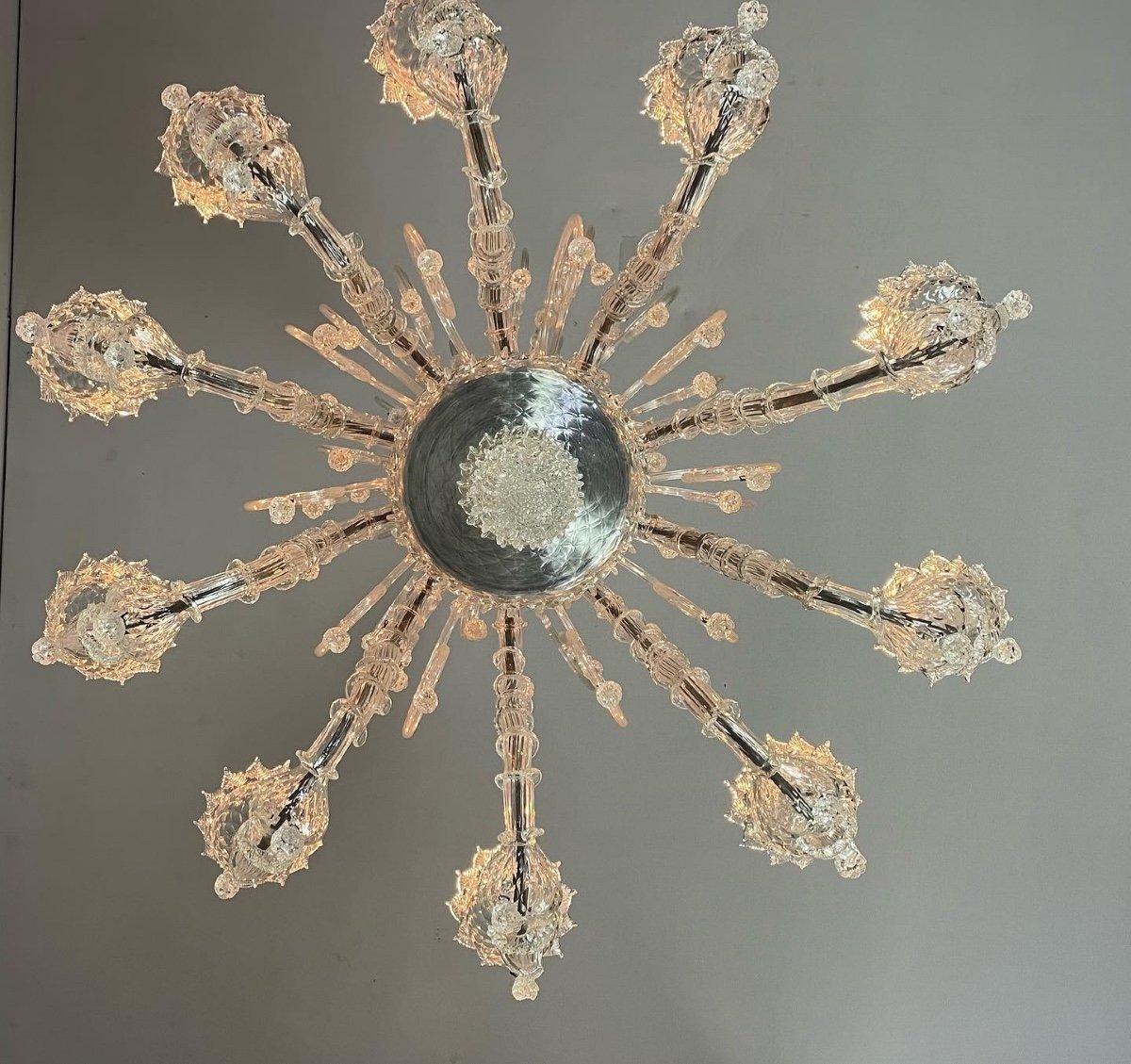 Venetian Chandelier In Colorless Murano Glass, 10 Arms Of Light 1