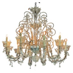 Venetian Chandelier In Colorless Murano Glass, 10 Arms Of Light