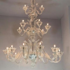 Venetian chandelier in colorless Murano glass, 21 light arms on three levels