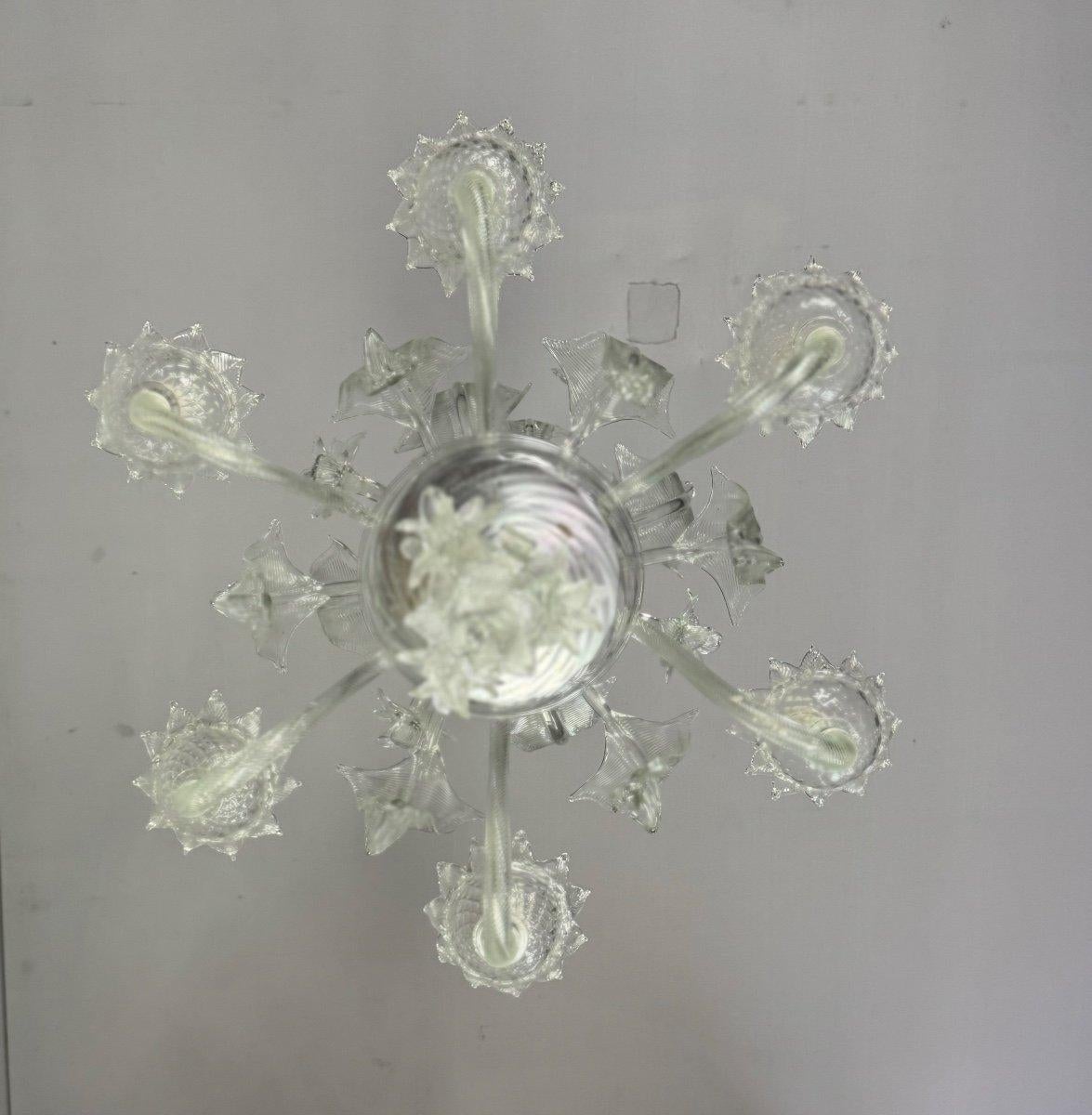 Venetian Chandelier In Colorless Murano Glass, 6 Arms Of Light Circa 1950 For Sale 4
