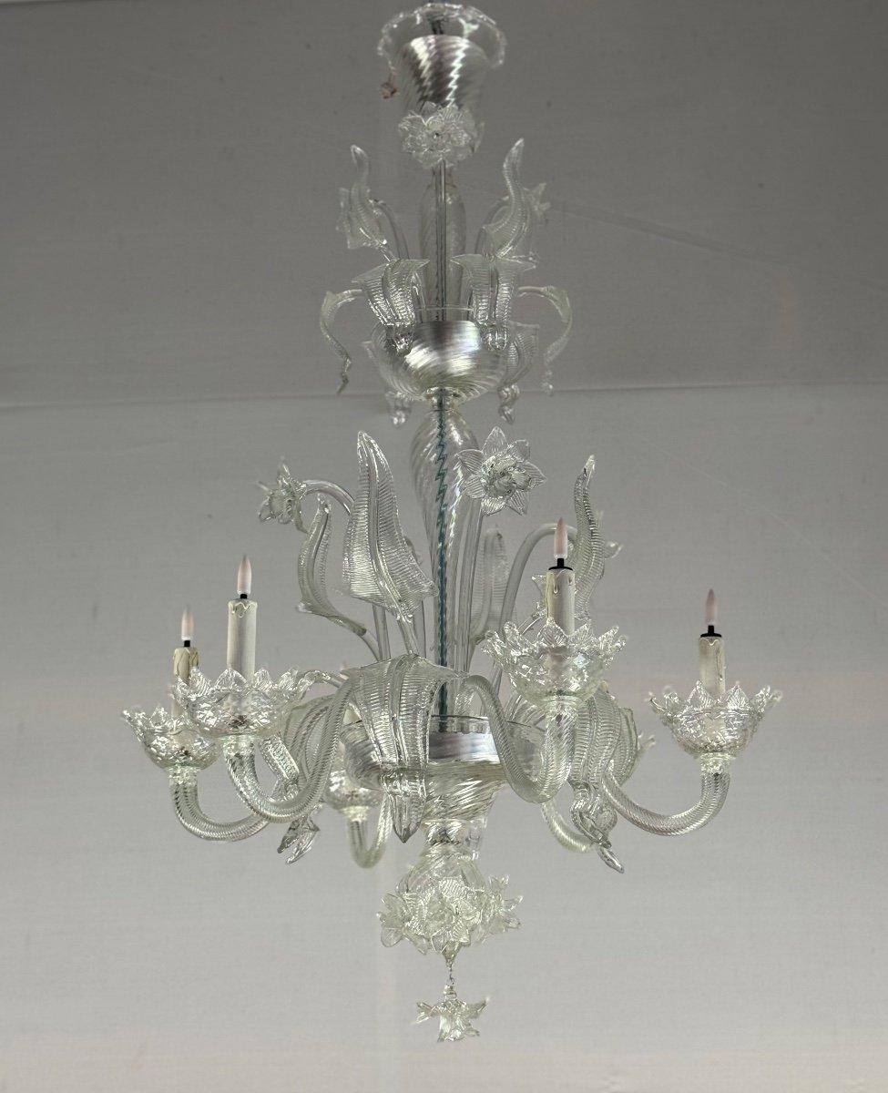 Venetian Chandelier In Colorless Murano Glass, 6 Arms Of Light Circa 1950 For Sale 5