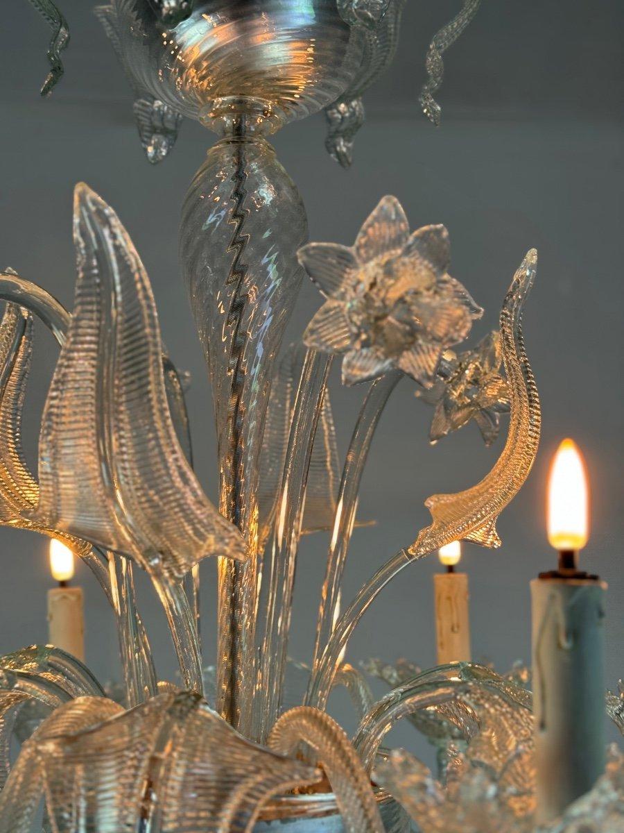Lustre vénitien en verre de Murano incolore, 6 bras de lumière Circa 1950 Excellent état - En vente à Honnelles, WHT