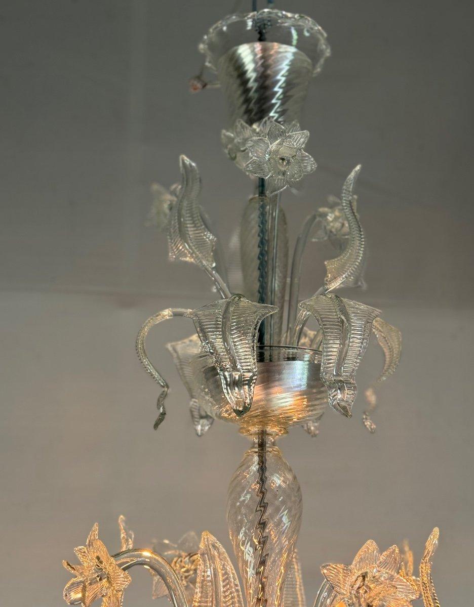 Metal Venetian Chandelier In Colorless Murano Glass, 6 Arms Of Light Circa 1950 For Sale