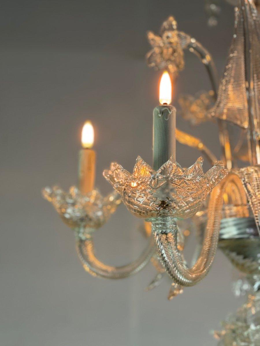 Venetian Chandelier In Colorless Murano Glass, 6 Arms Of Light Circa 1950 For Sale 1