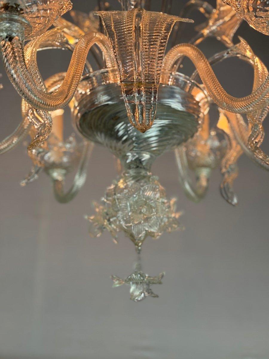 Venetian Chandelier In Colorless Murano Glass, 6 Arms Of Light Circa 1950 For Sale 2